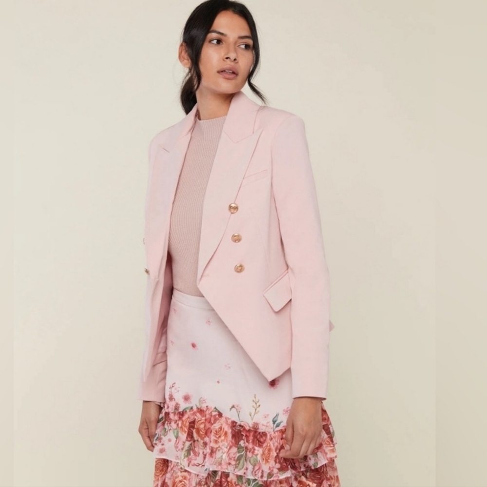 Rachel Parcell Silver Pink Twill Double Breasted Jacket